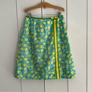 Lilly Pulitzer 70s Floral A-line Skirt VTG Sz 12 Modern 4 Blue Yellow Tropical